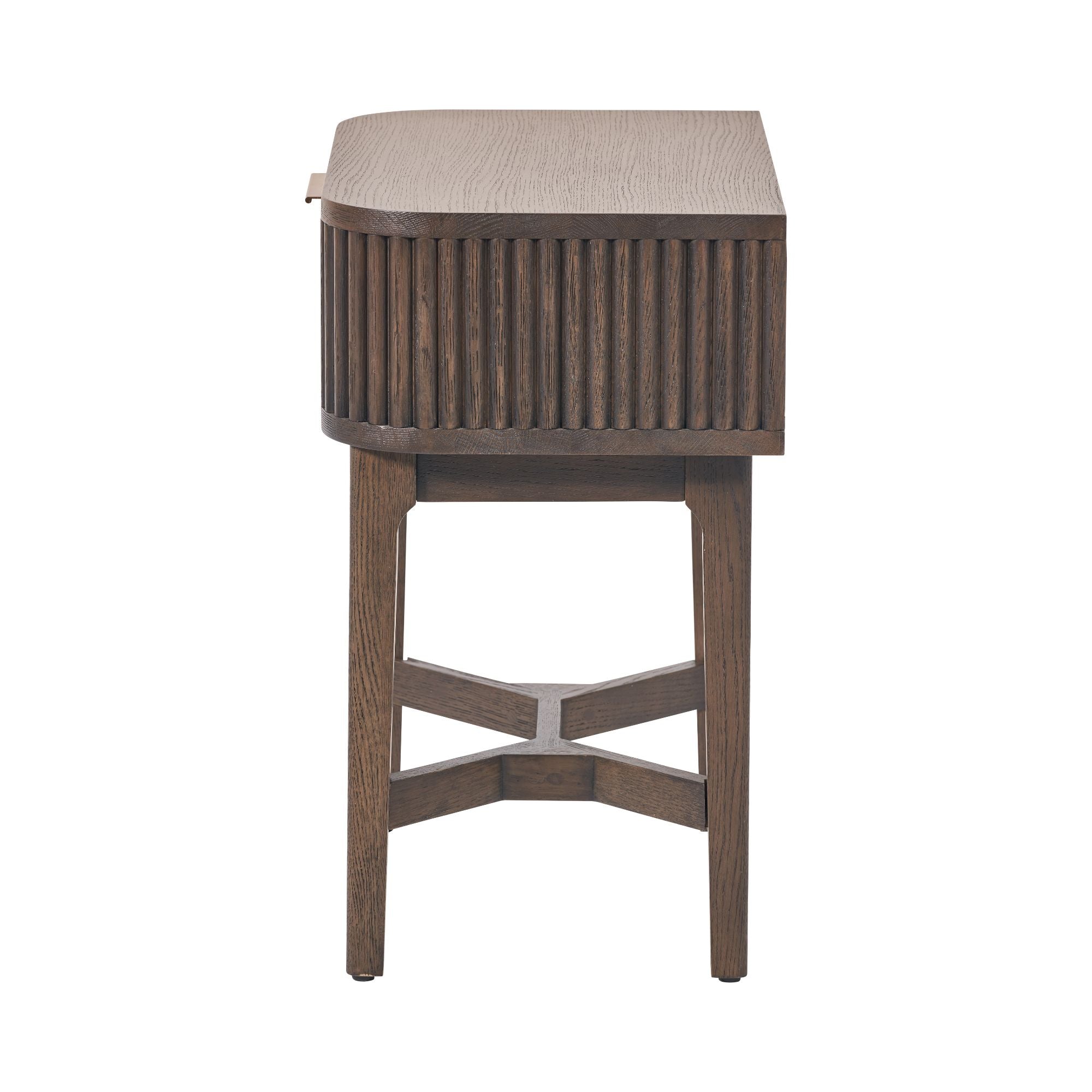 Norr walnut finished bedside table with ribbed styling and 1 drawer | malletandplane.com