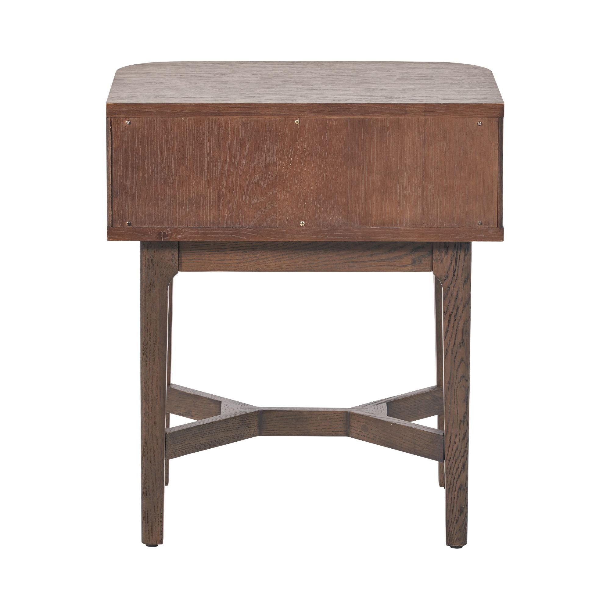 Norr walnut finished bedside table with ribbed styling and 1 drawer | malletandplane.com