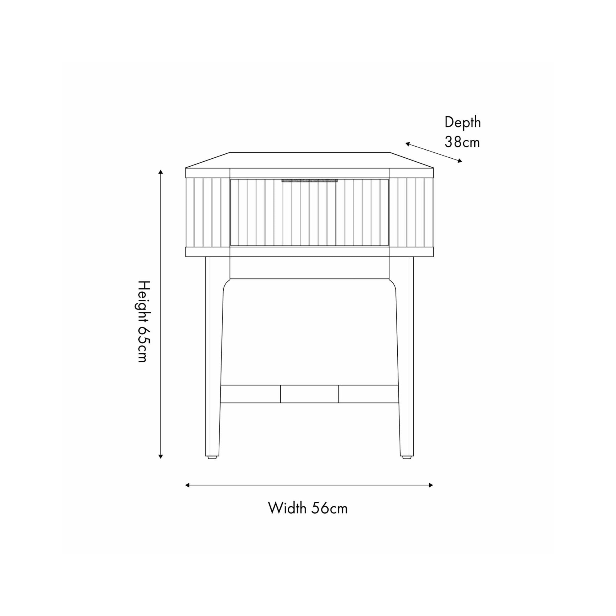 Norr walnut finished bedside table with ribbed styling and 1 drawer | malletandplane.com