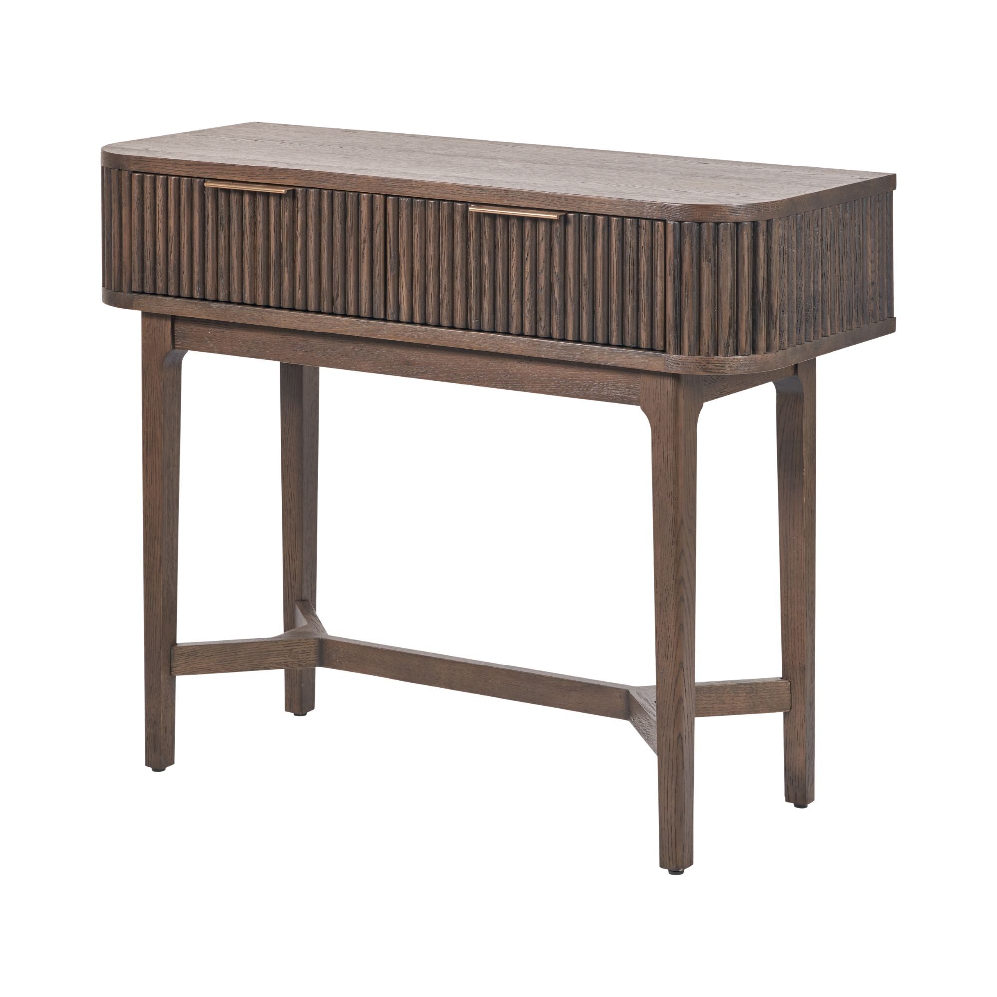 Norr 2 drawer console table in rich walnut finish | malletandplane.com