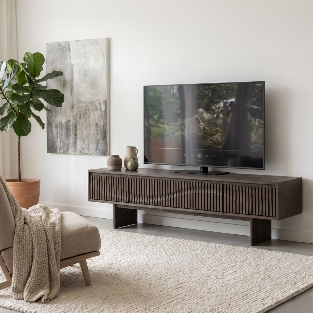 Onda 180cm Oak TV Unit – Slatted Wood + White Glove Delivery