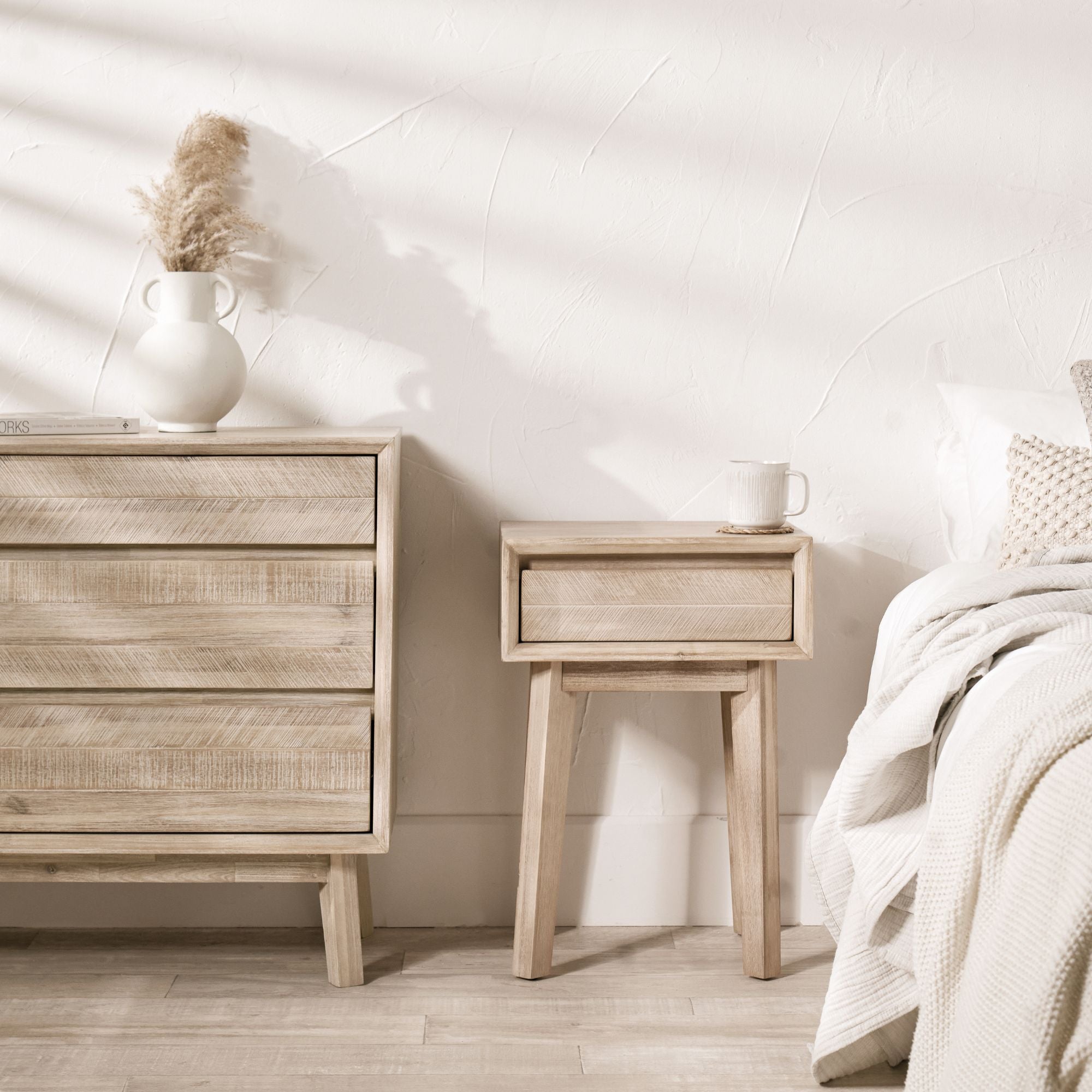 Orsa Acacia Wood 1 Drawer Bedside Table | malletandplane.com
