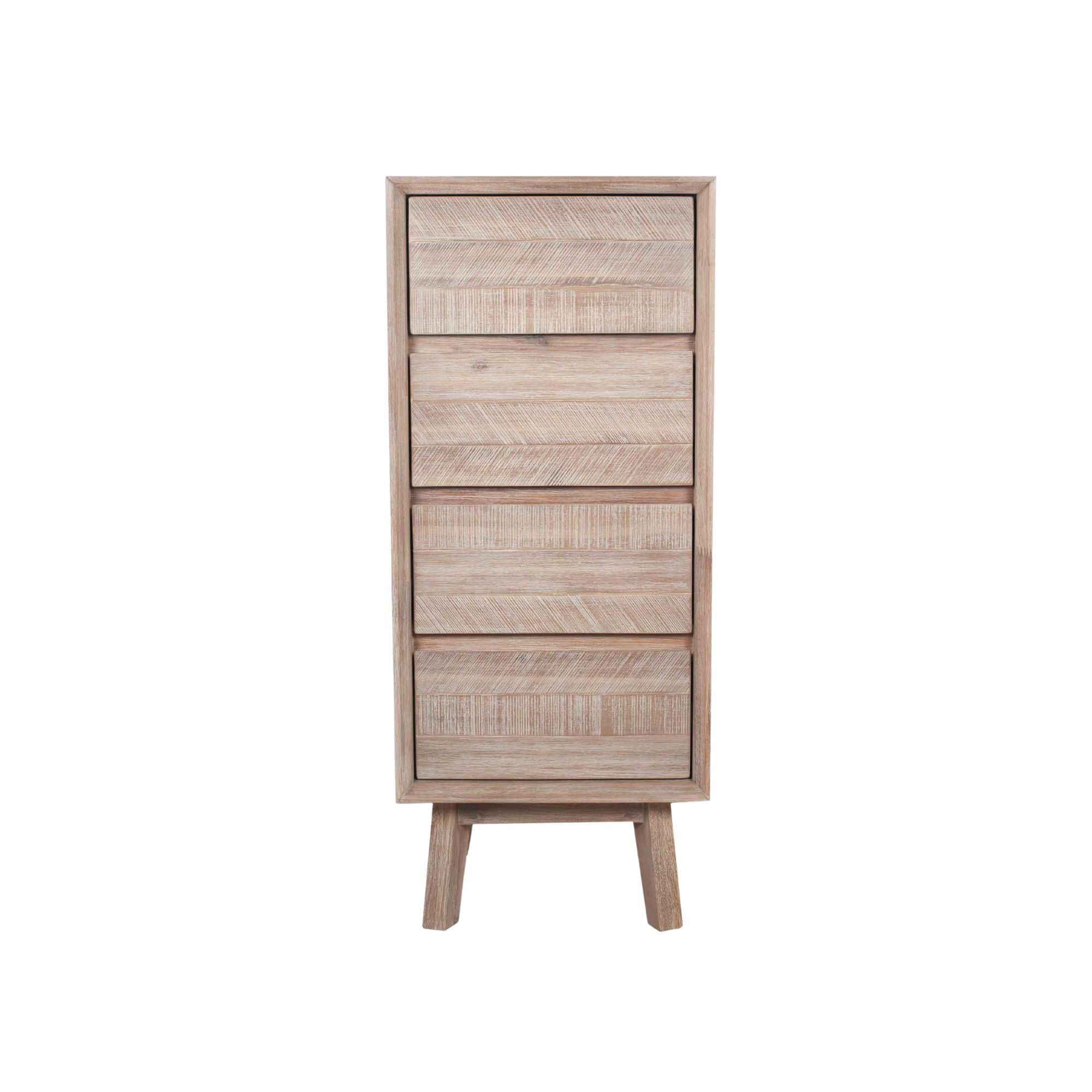 Orsa acacia wood 4 drawer tallboy | malletandplane.com