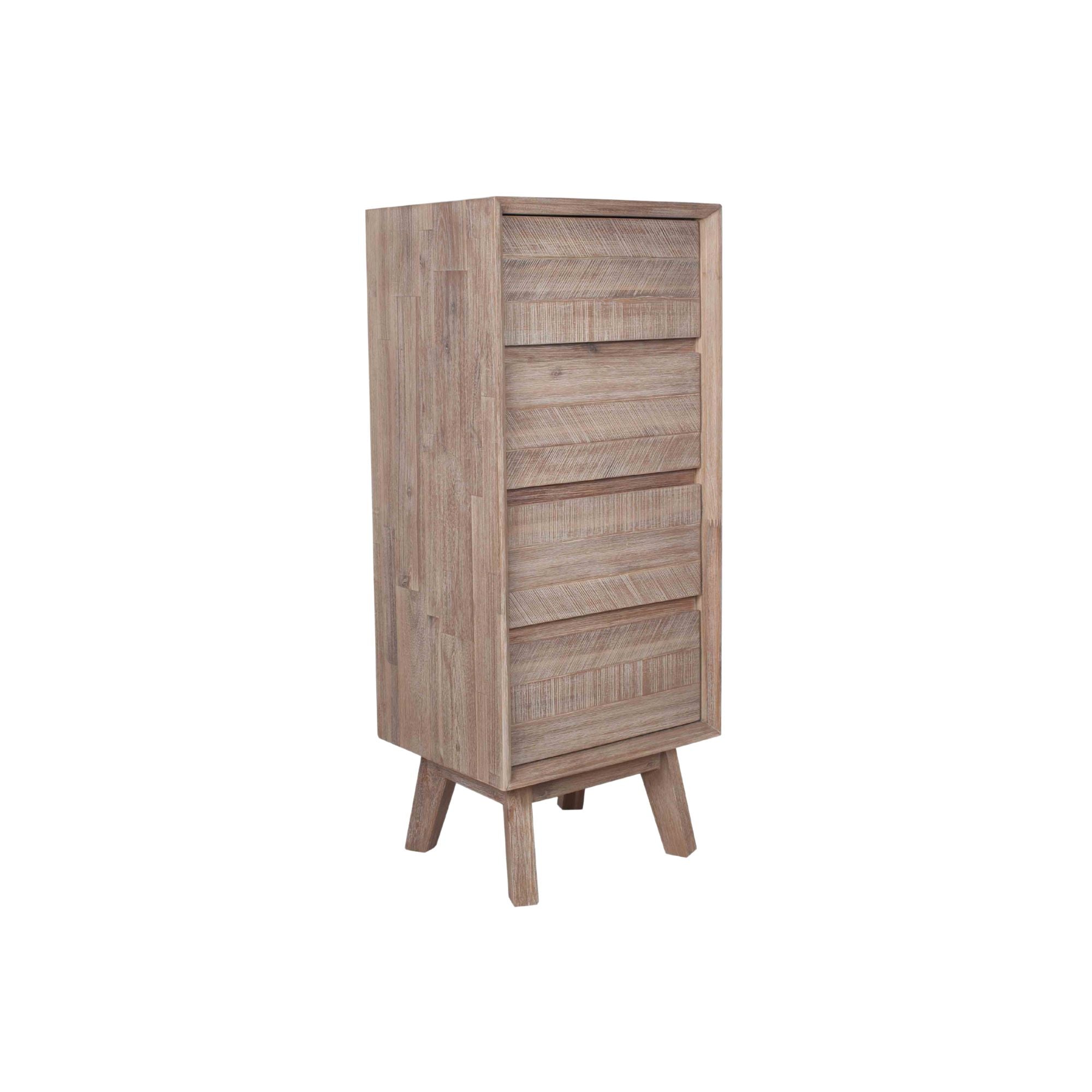 Orsa acacia wood 4 drawer tallboy | malletandplane.com