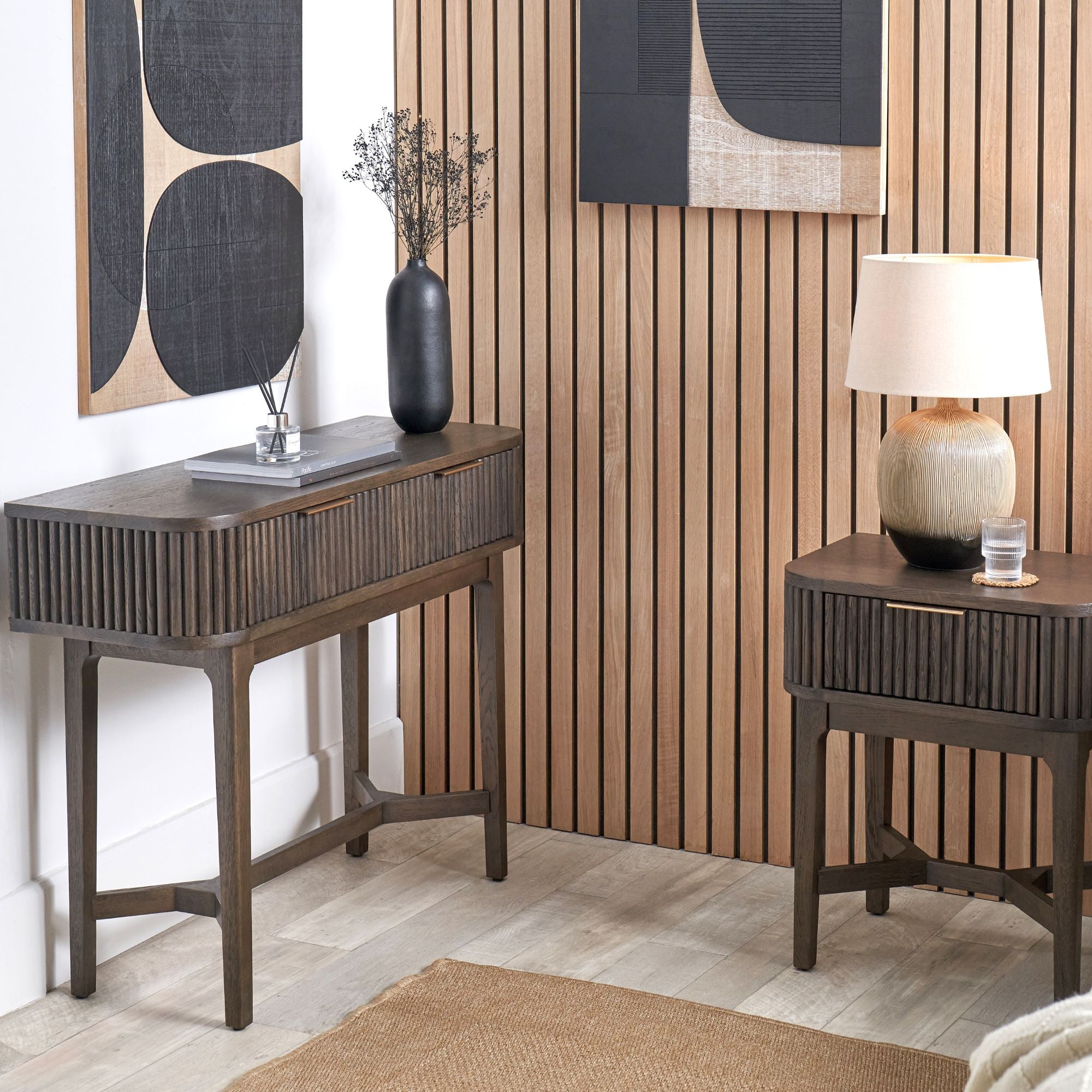 RAIE 2 drawer console table in rich walnut finish | malletandplane.com