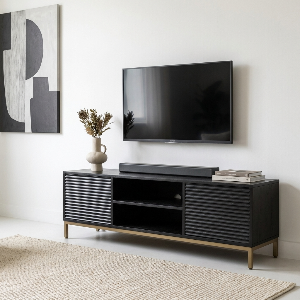 Ripple 140cm Black TV Unit – Gold Base + White Glove Delivery Included