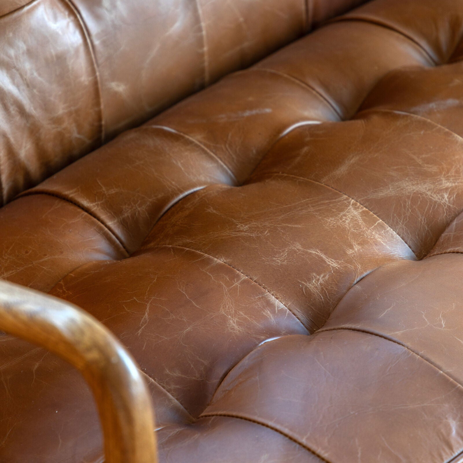 Ronson 2 seat mid-century sofa in vintage brown leather upholstery | malletandplane.com