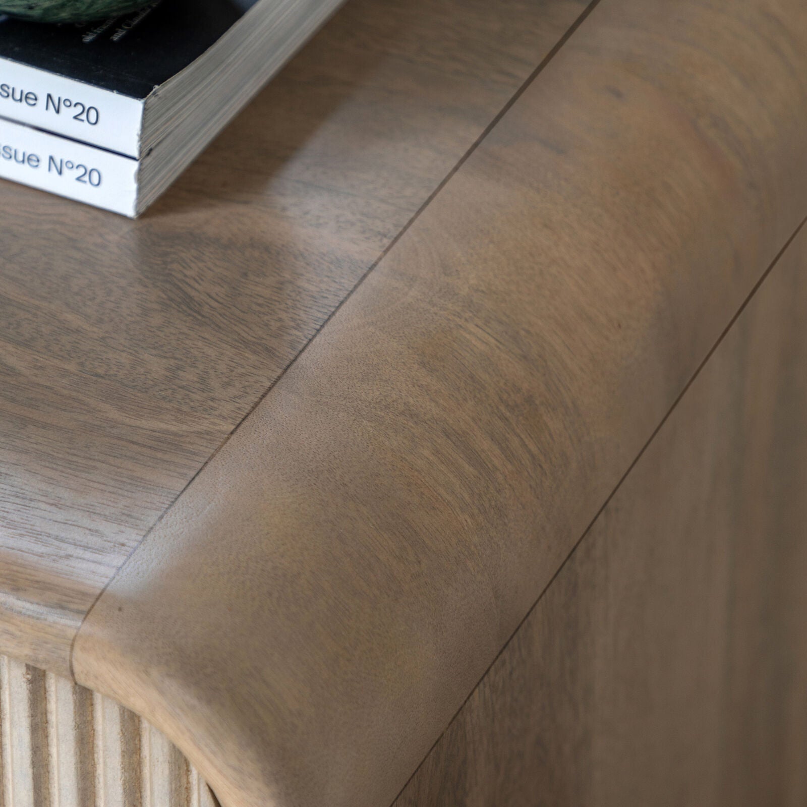 Rocca mango 3 drawer chest of drawers with fluted details and brass hardware | malletandplane.com