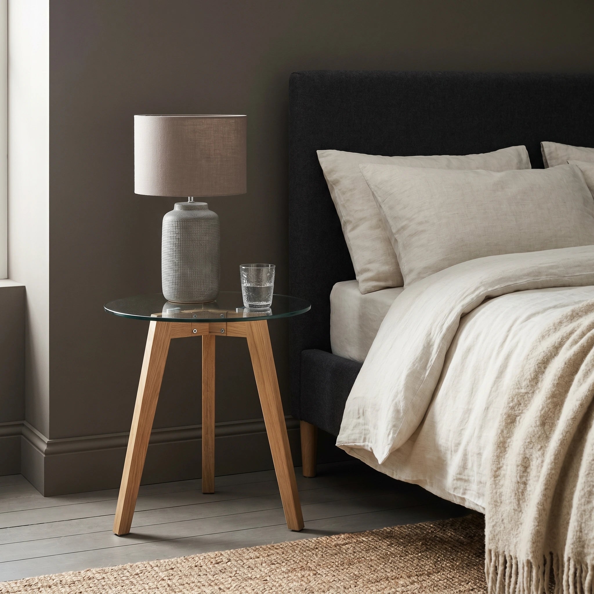 Simple Oak Bedside Table with Glass Top – SHELTON