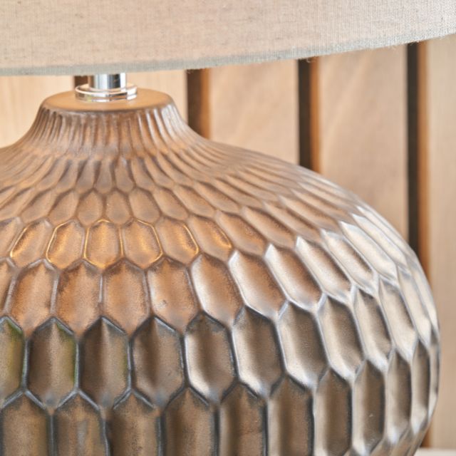 SOREN Bronze Textured Ceramic Table Lamp Linen Look Shade | malletandplane.com