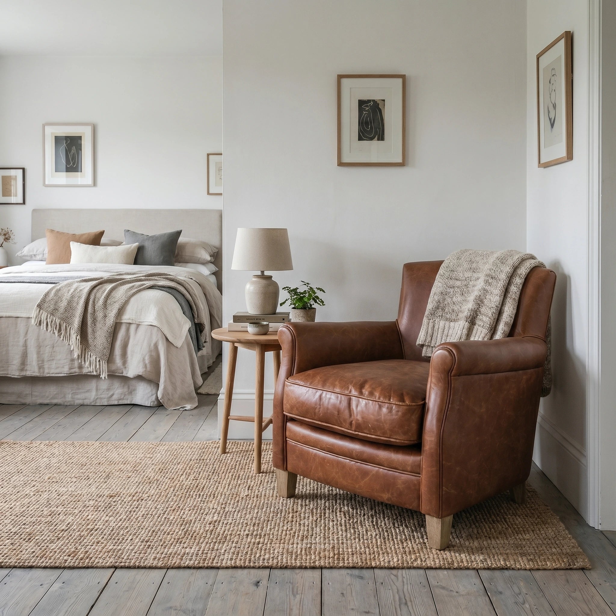 Sir Alfred vintage top grain brown leather armchair with ash feet