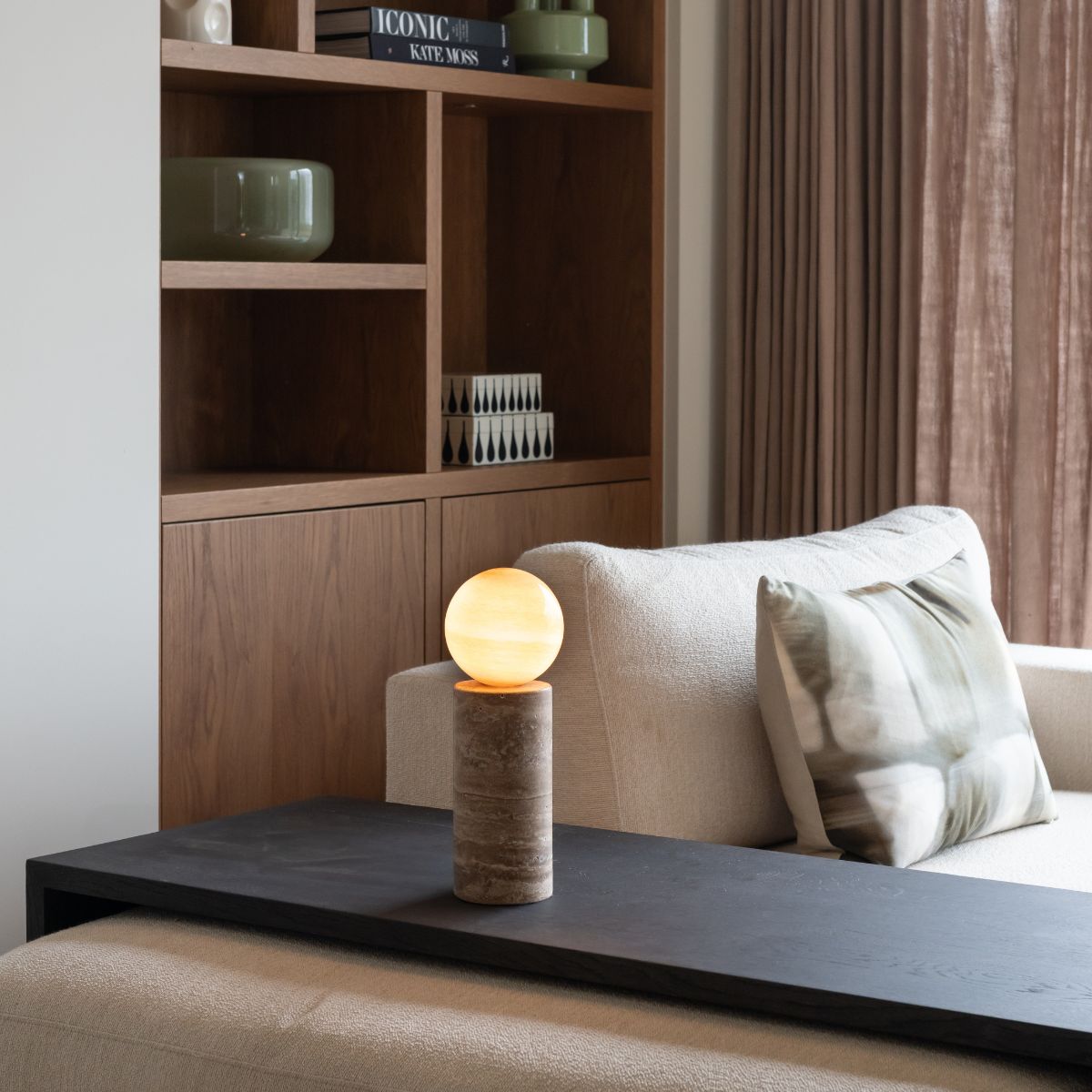 TIVOLI Sand Travertine Table Lamp with Glass Globe