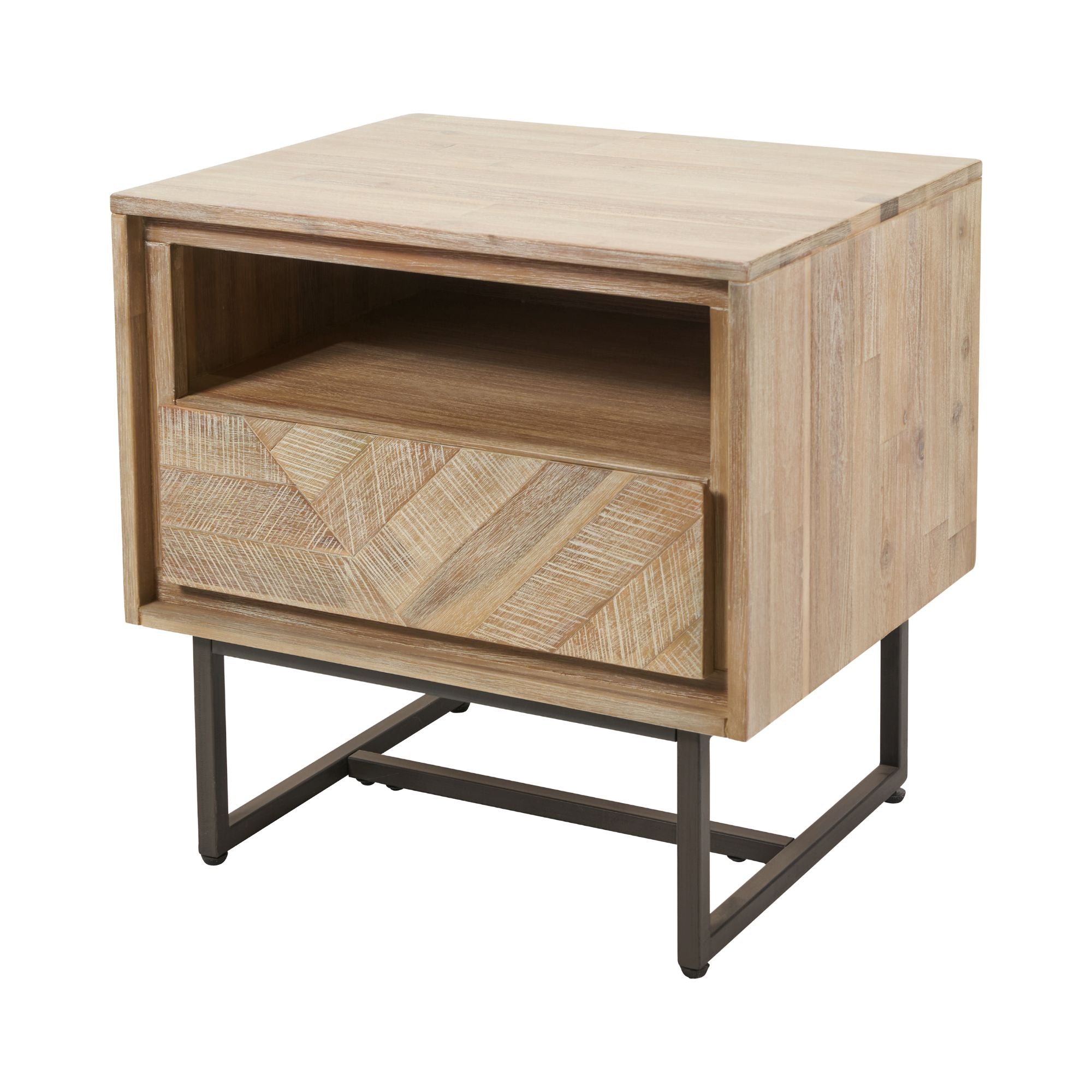 Torvik sand wash acacia wood 1 drawer bedside table with open niche | malletandplane.com