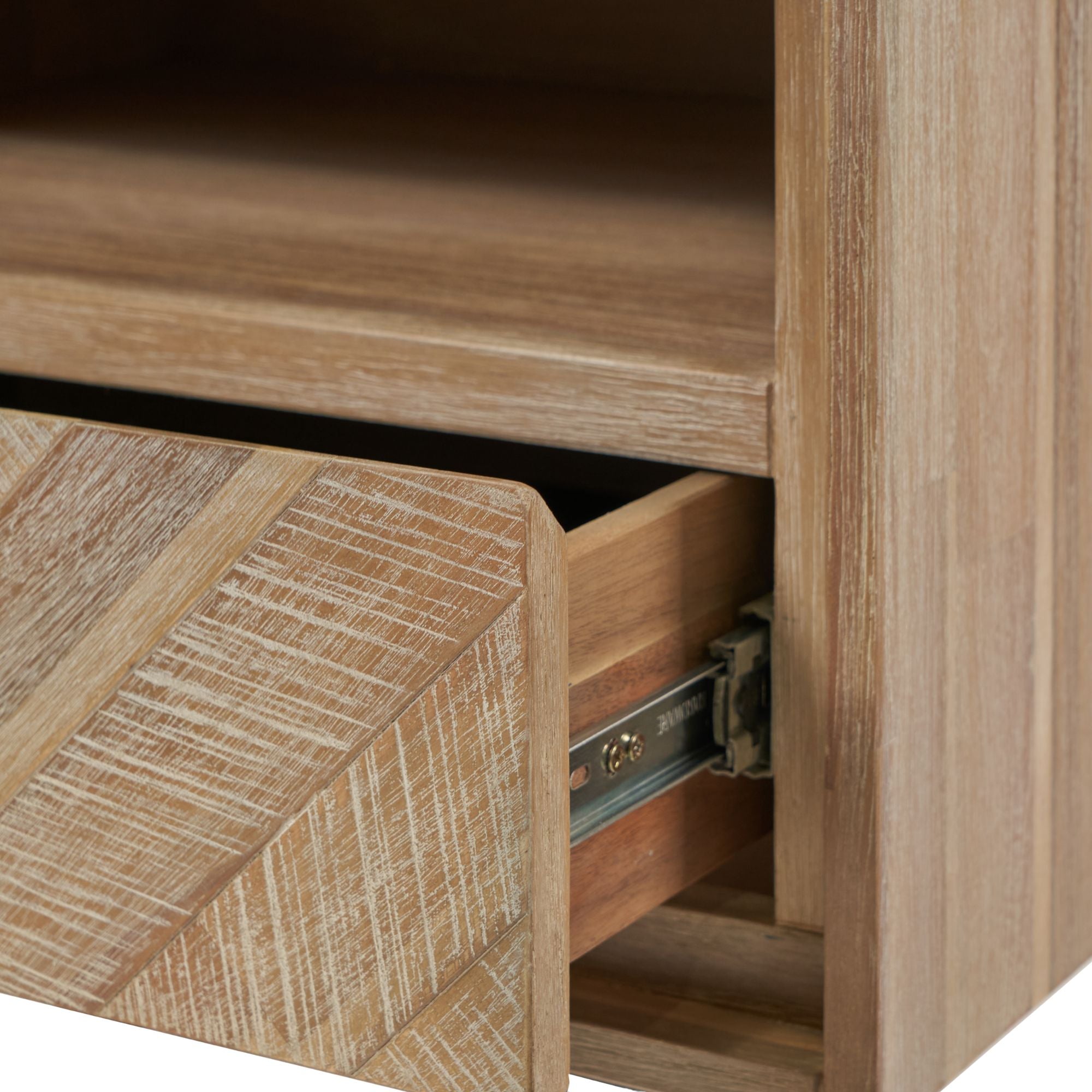 Torvik sand wash acacia wood 1 drawer bedside table with open niche | malletandplane.com