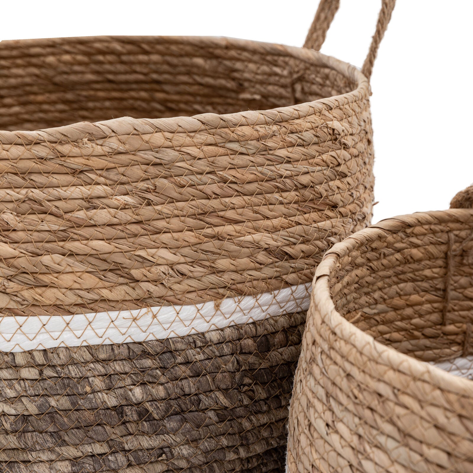 Weave set of handwoven seagrass baskets with stripe and contrast design | malletandplane.com