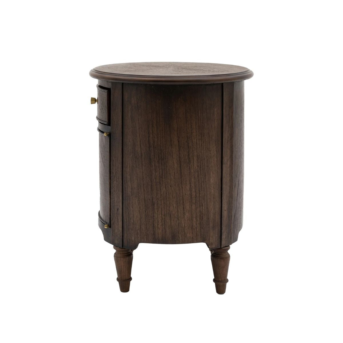 WETHERBY Round Dark Wood Bedside Table with Drawer & Cupboard