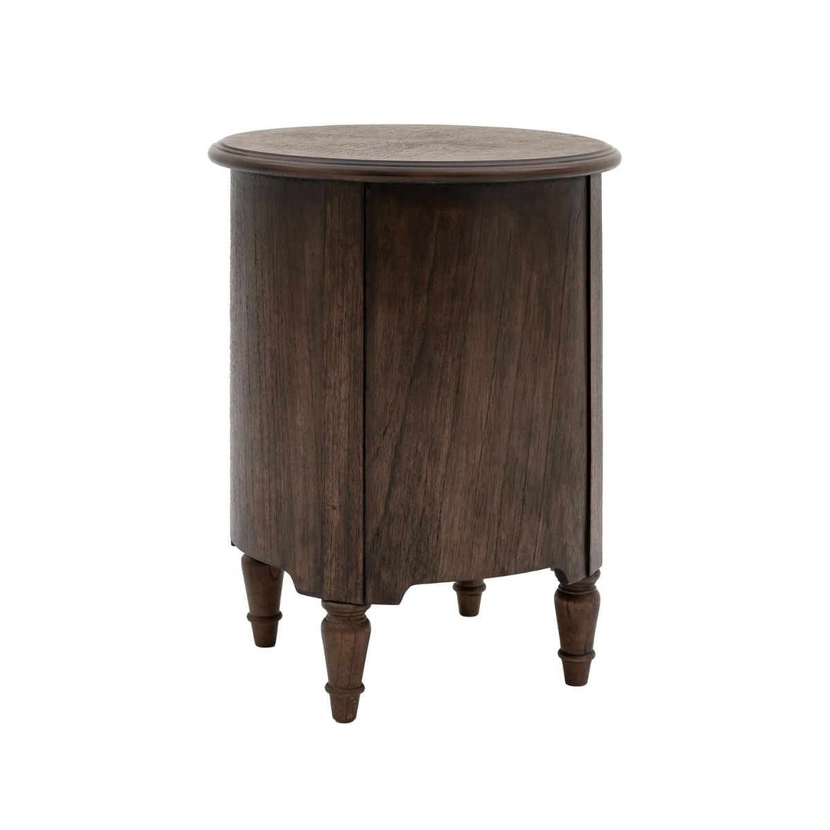 WETHERBY Round Dark Wood Bedside Table with Drawer & Cupboard