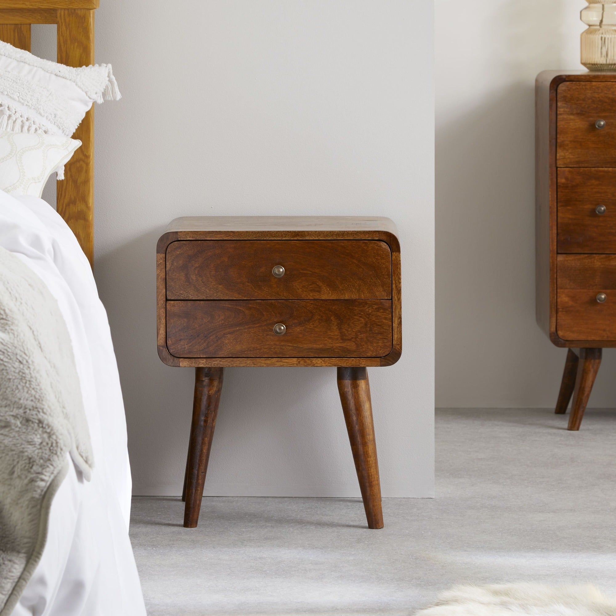 Century 2 Drawer Solid Wood Standard Bedside Table in Deep Chestnut Finish | malletandplane.com