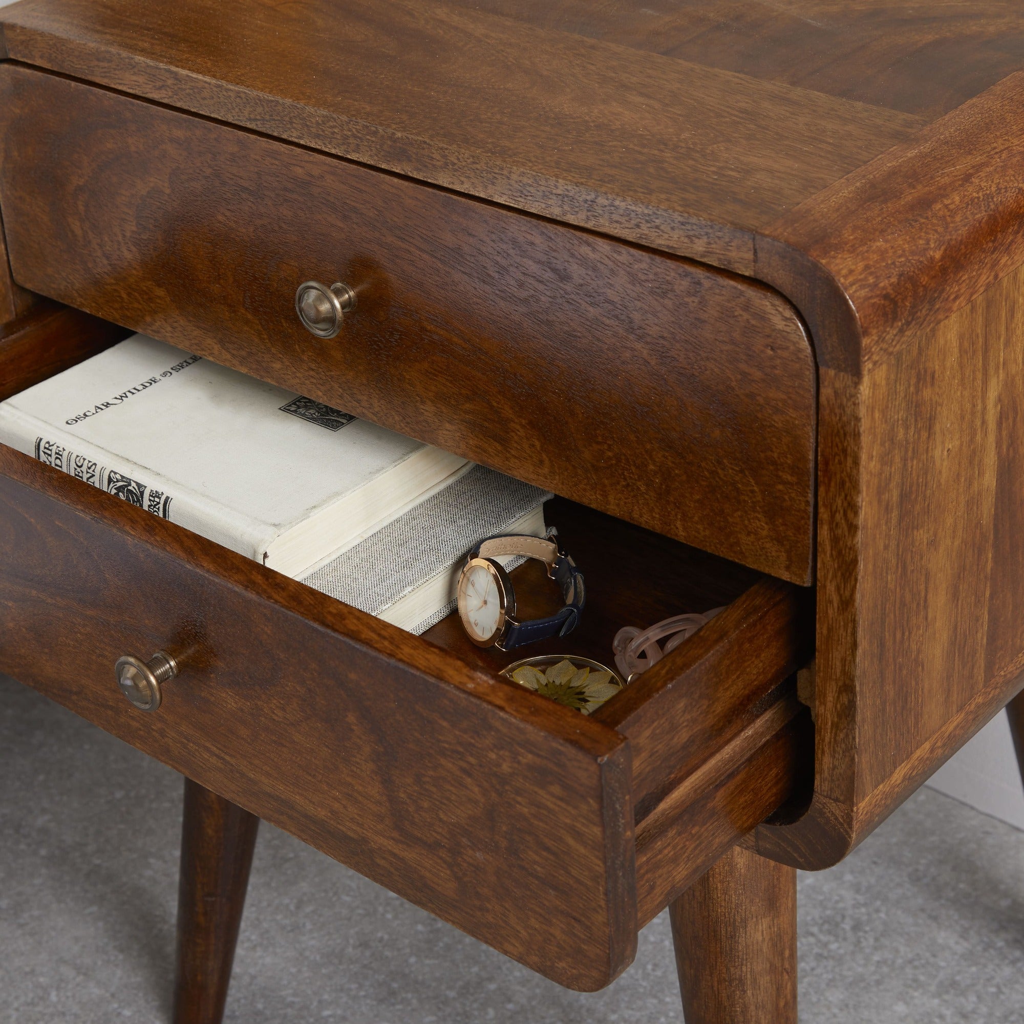 Century 2 Drawer Solid Wood Standard Bedside Table in Deep Chestnut Finish | malletandplane.com