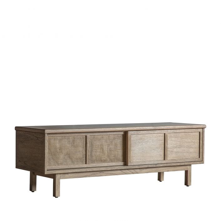 Haiku solid Mindi and Rattan Japandi Style Wood TV Stand | MalletandPlane.com