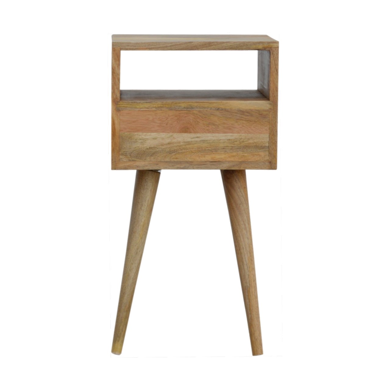 Ronan handmade solid mango wood small bedside table in a fine mango finish | malletandplane.com