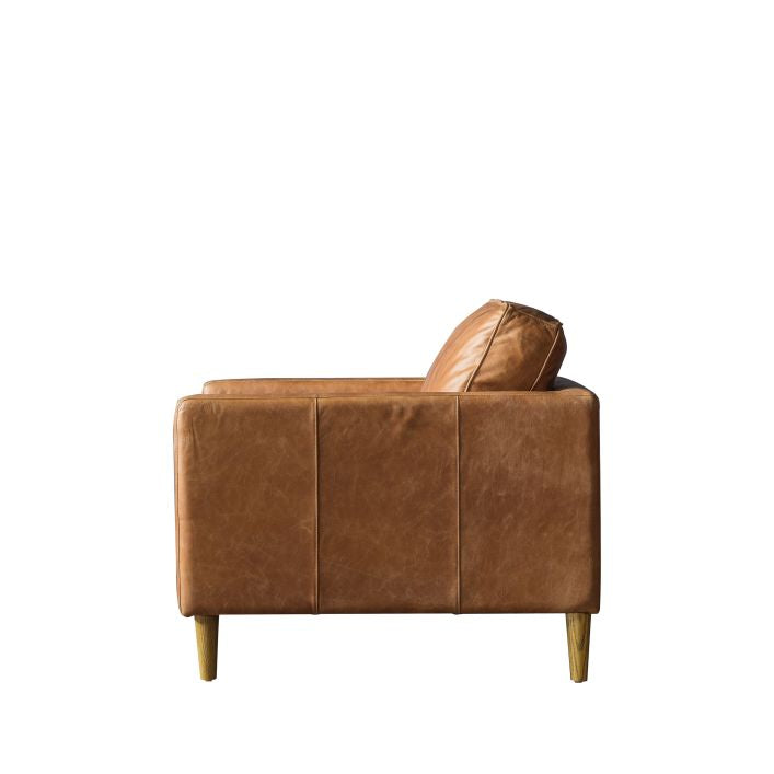 Granville top grain brown leather armchair with ash wood legs | malletandplane.com