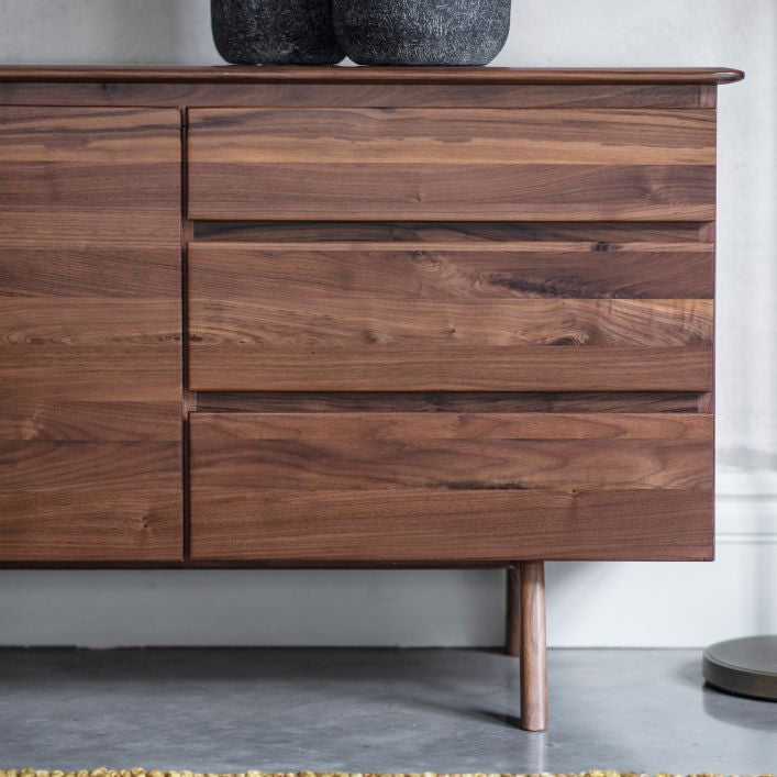 Cadiz sideboard with 2 doors and 3 drawers in solid walnut | malletandplane.com