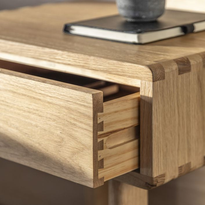 Artisan oak bedside table with single drawer and traditional construction | malletandplane.com