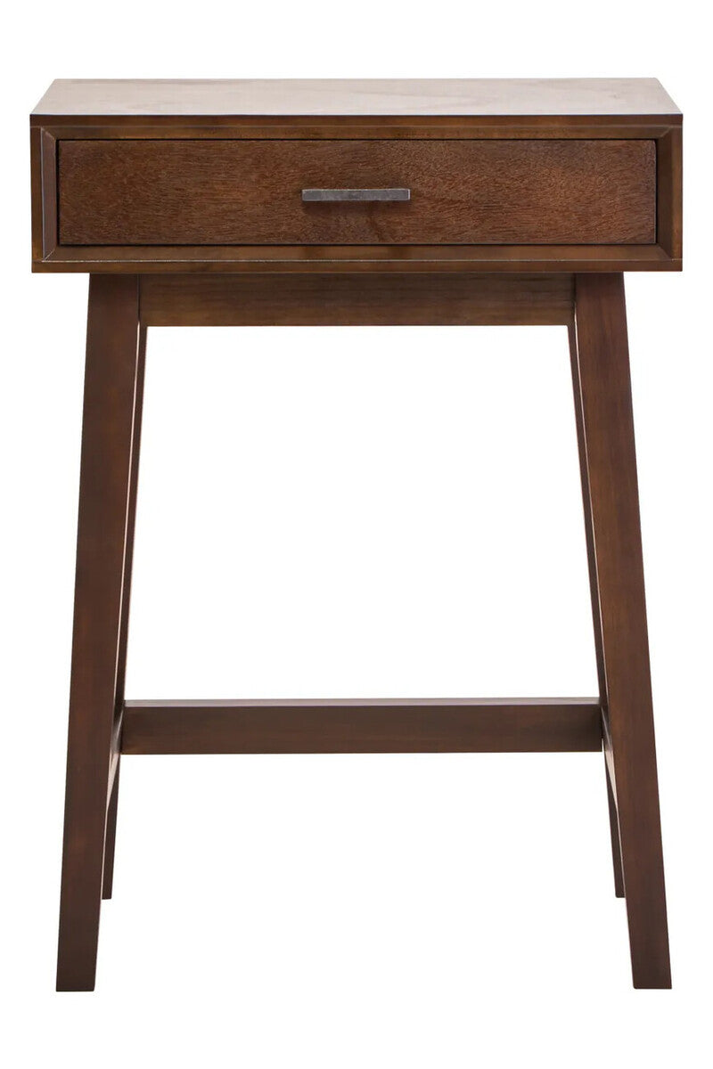 Norton Walnut Bedside Table 66cm Tall 1 Drawer Pine Wood Nightstand