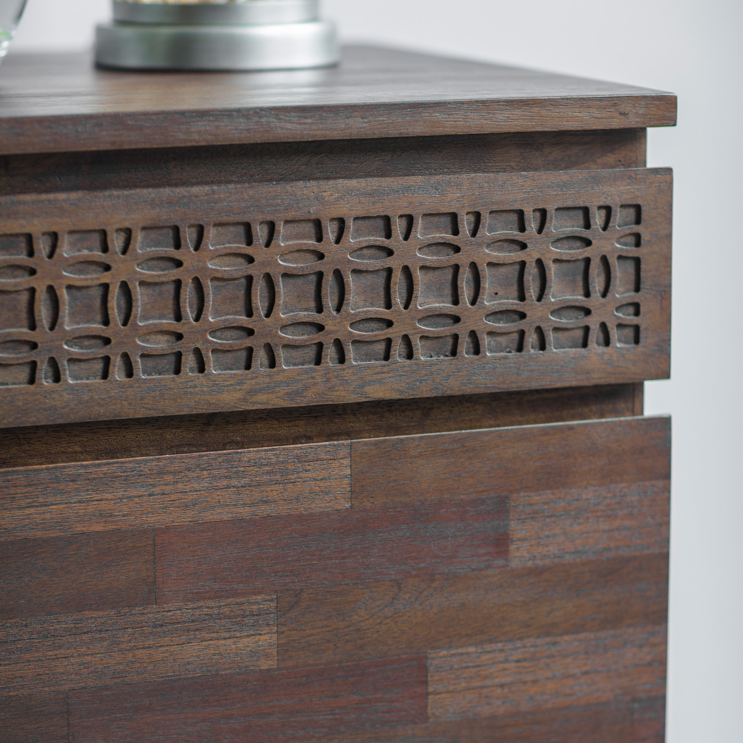 LAYLAH Brown 4 Drawer Chest of Drawers - detail and lifestyle view 4