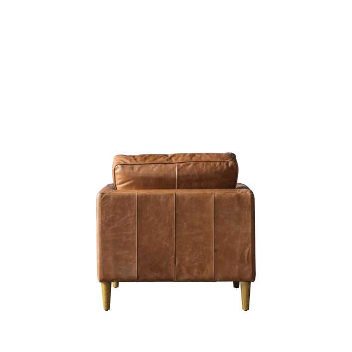 Granville top grain brown leather armchair with ash wood legs | malletandplane.com