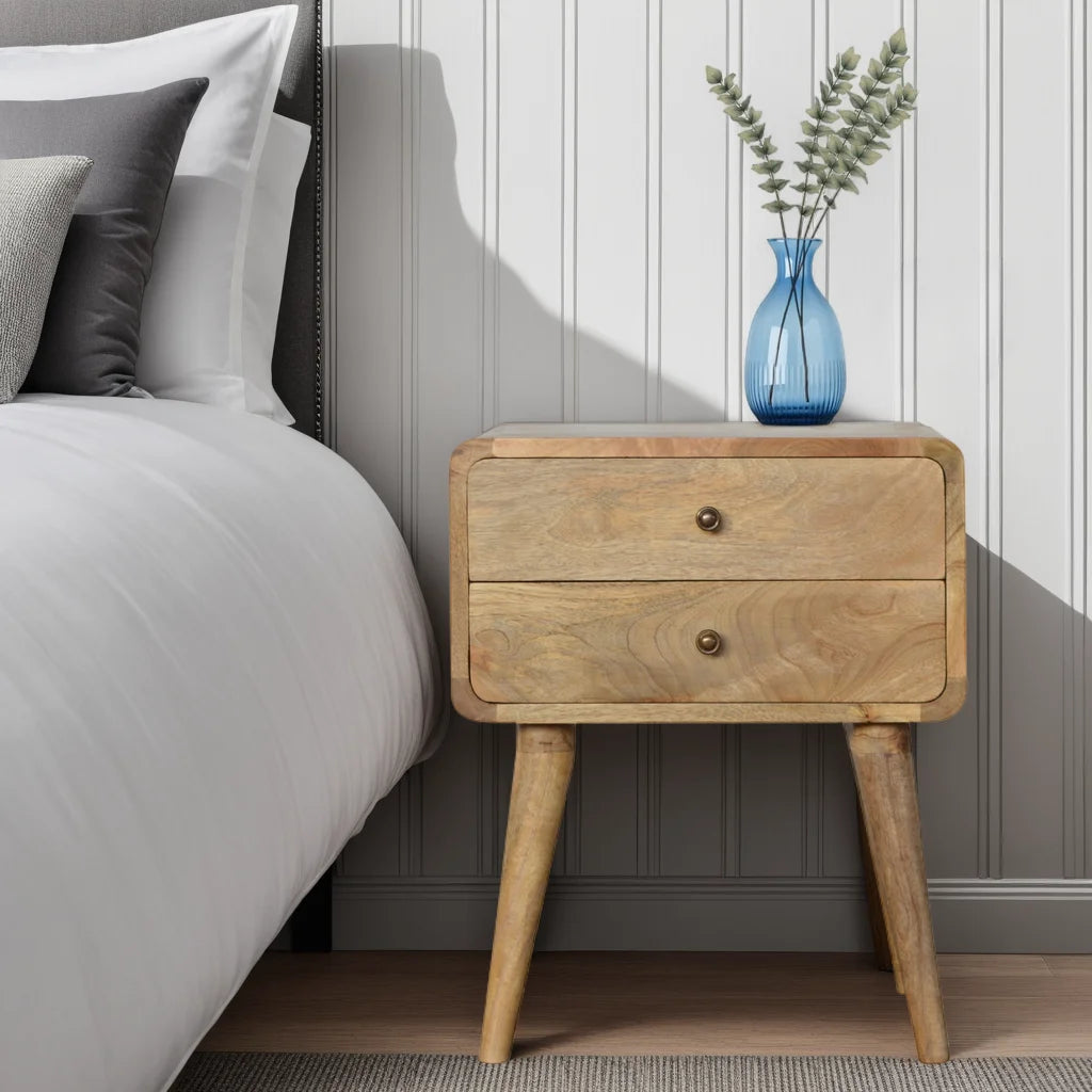 Modal solid wood bedside table with 2 drawers in a natural oak-ish finish | malletandplane.com