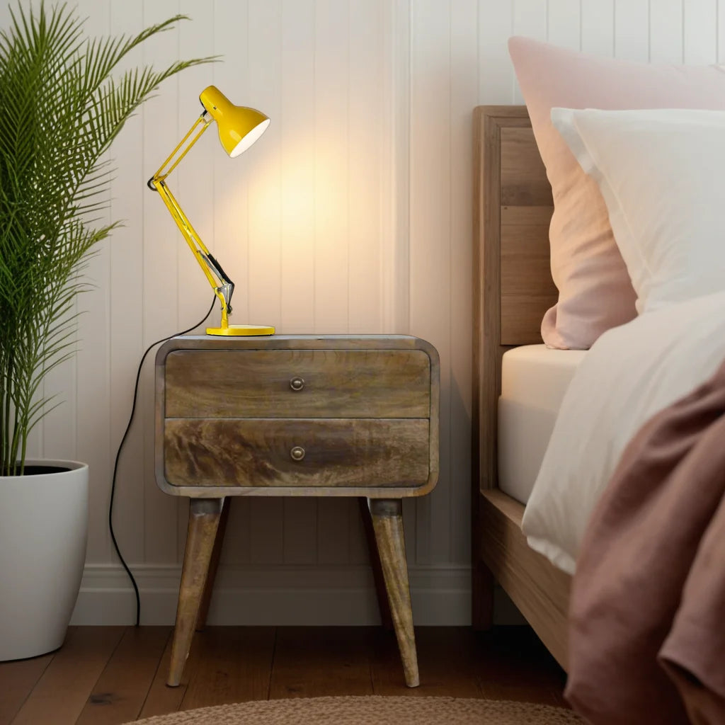 Clapham Handmade Solid Wood Bedside Table with 2 drawers and a subtle grey washed finish | malletandplane.com