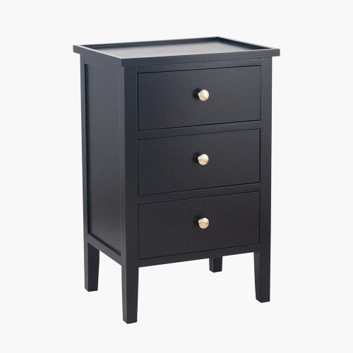 Hoxton Tall Black 3 Drawer Bedside Table – 66cm