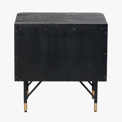 Fiji Black Acacia Wood & Rattan Bedside Table 55cm