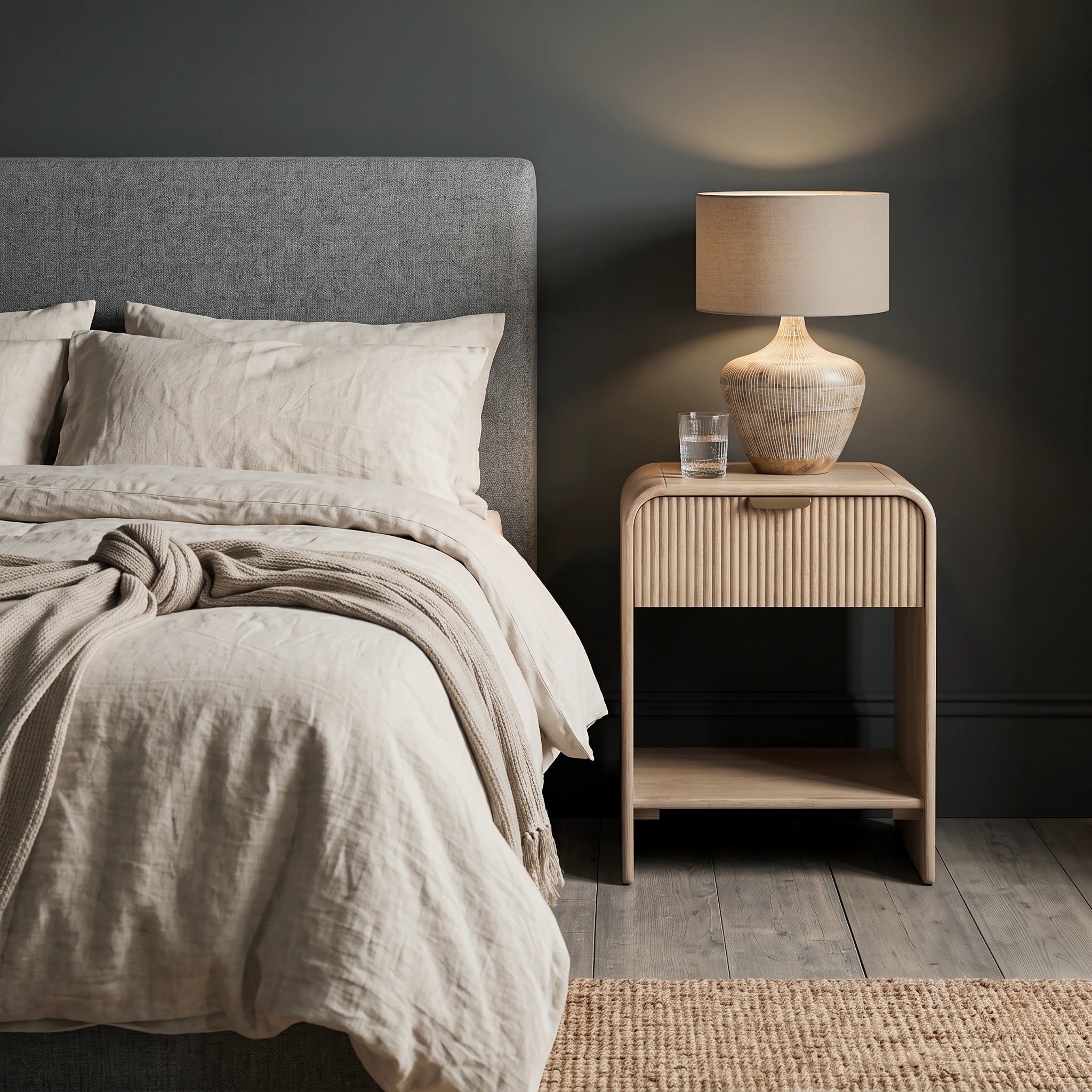 ALVA White Wash Mango Wood Table Lamp – 35cm Taupe Shade