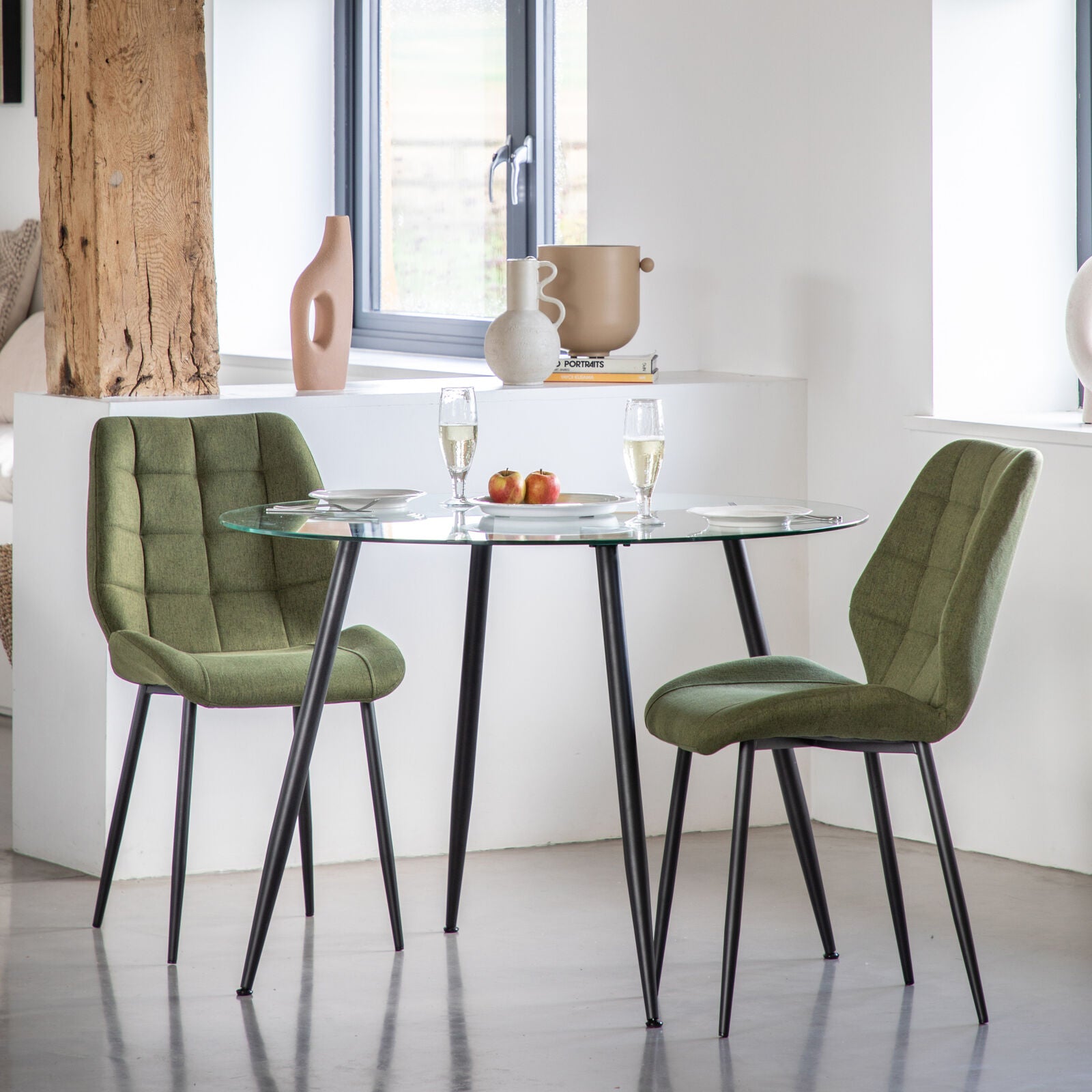 Balham set of 2 padded dining chairs in bottle green upholstery | malletandplane.com