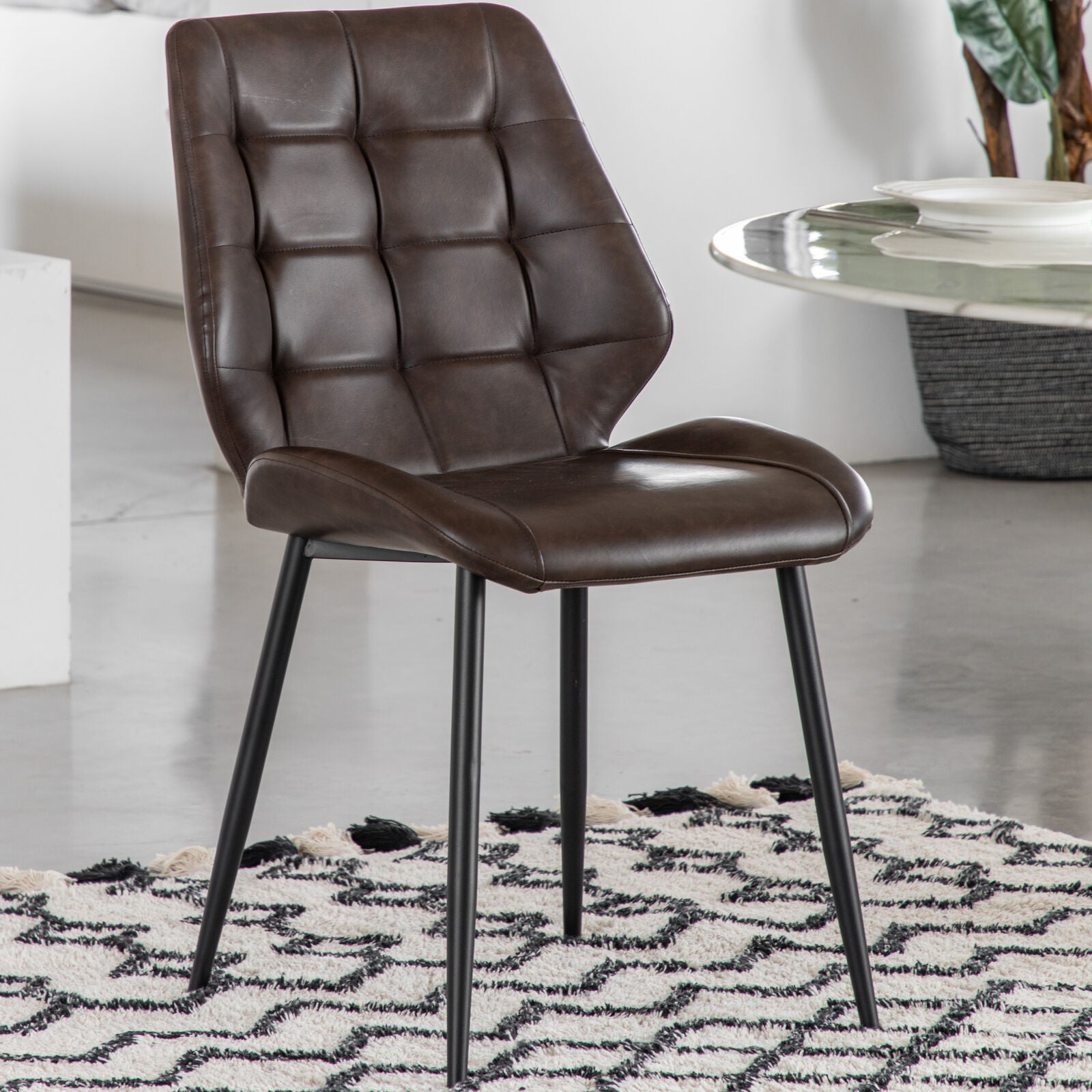 Balham set of 2 padded dining chairs in brown pu-leather upholstery | malletandplane.com