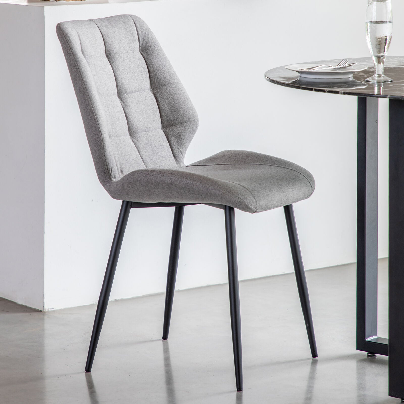 Balham set of 2 padded dining chairs in light grey upholstery | malletandplane.com