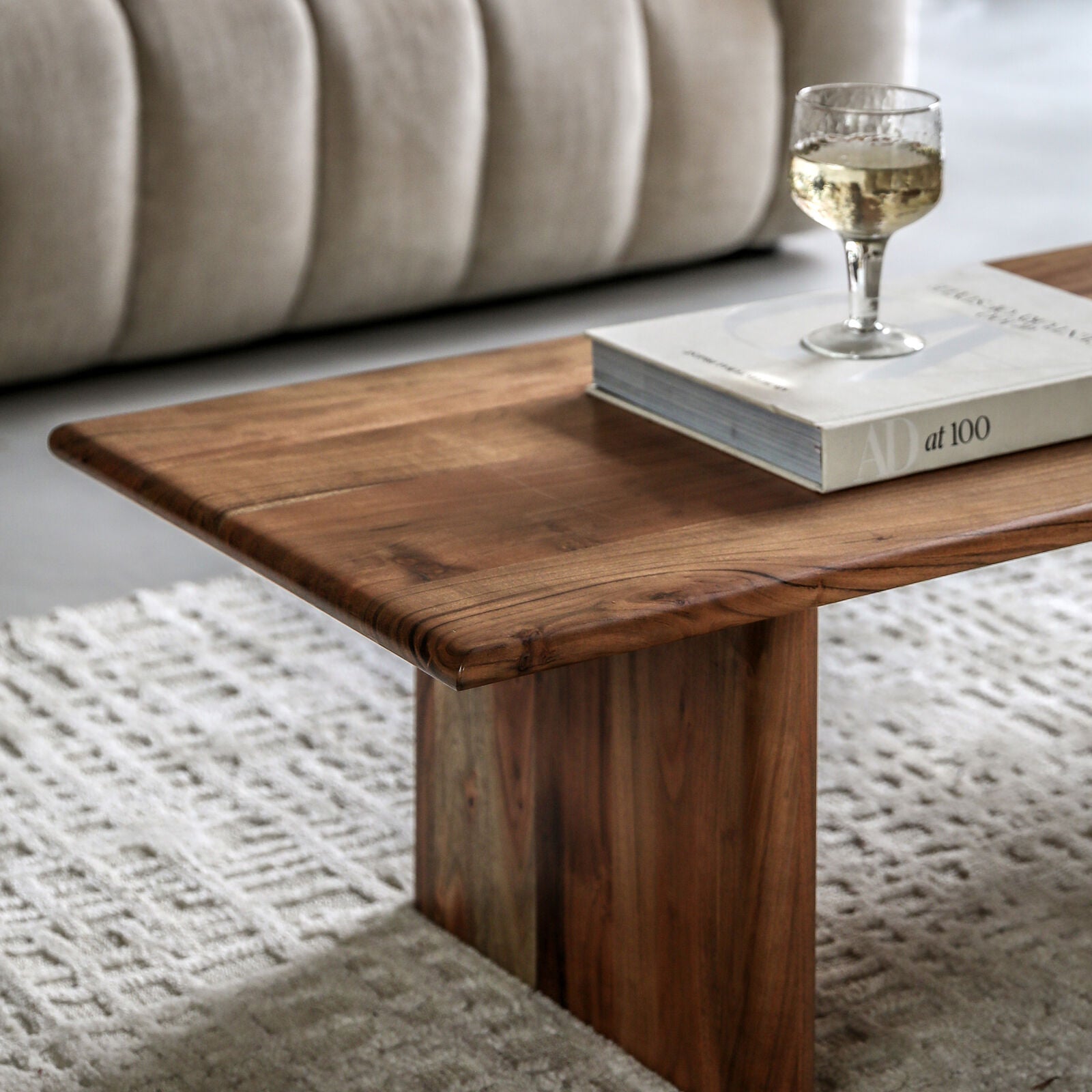 Bergen solid acacia coffee table with rounded edges | malletandplane.com