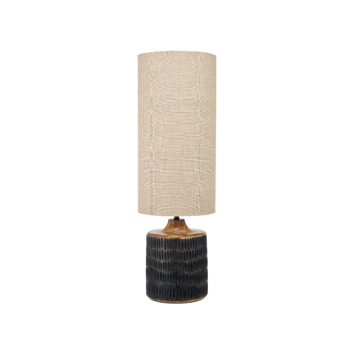 CARL Mango Wood Table Lamp – Antique Black Wash & Linen Shade