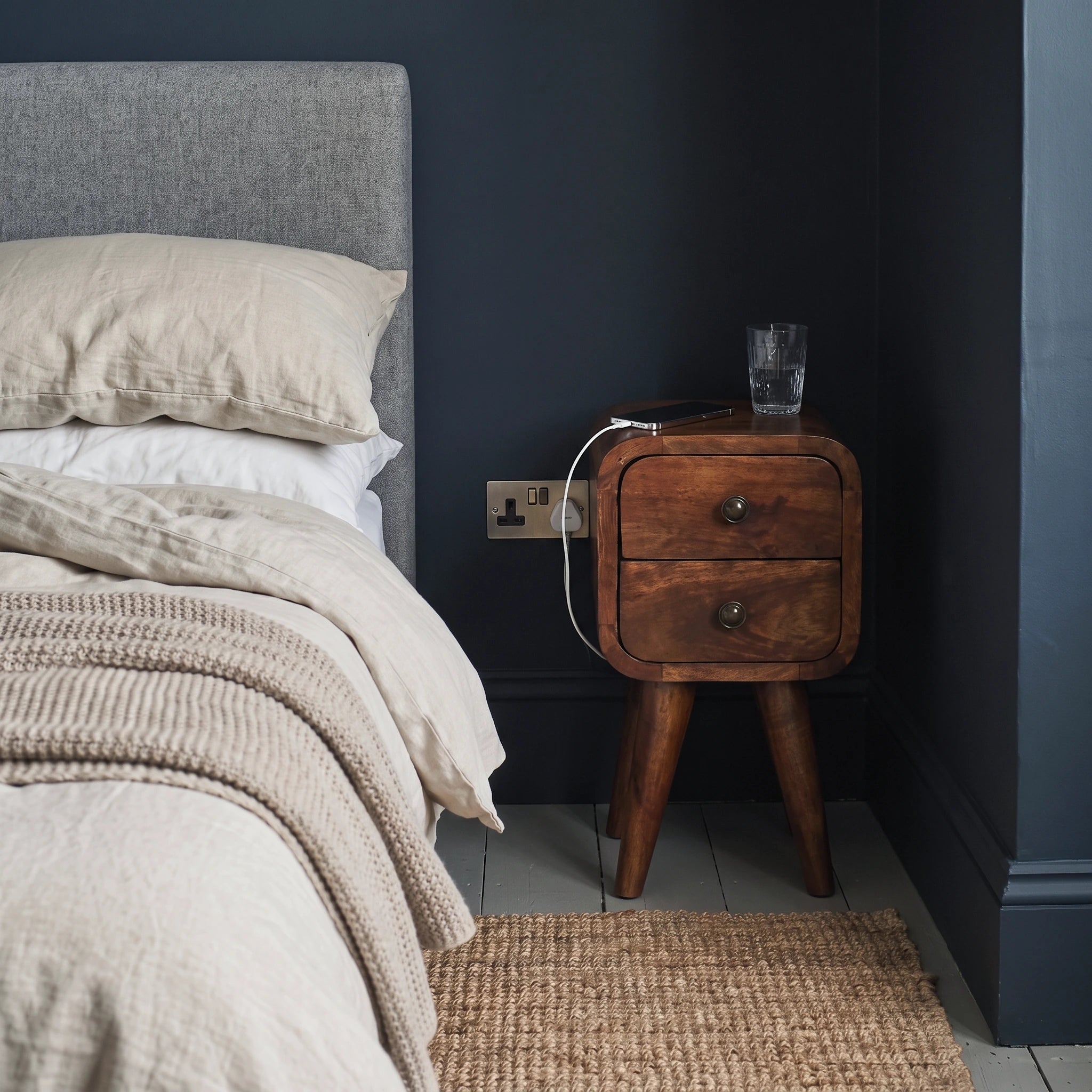 Modal 20cm Extra Narrow 2 Drawer Bedside Table – Chestnut