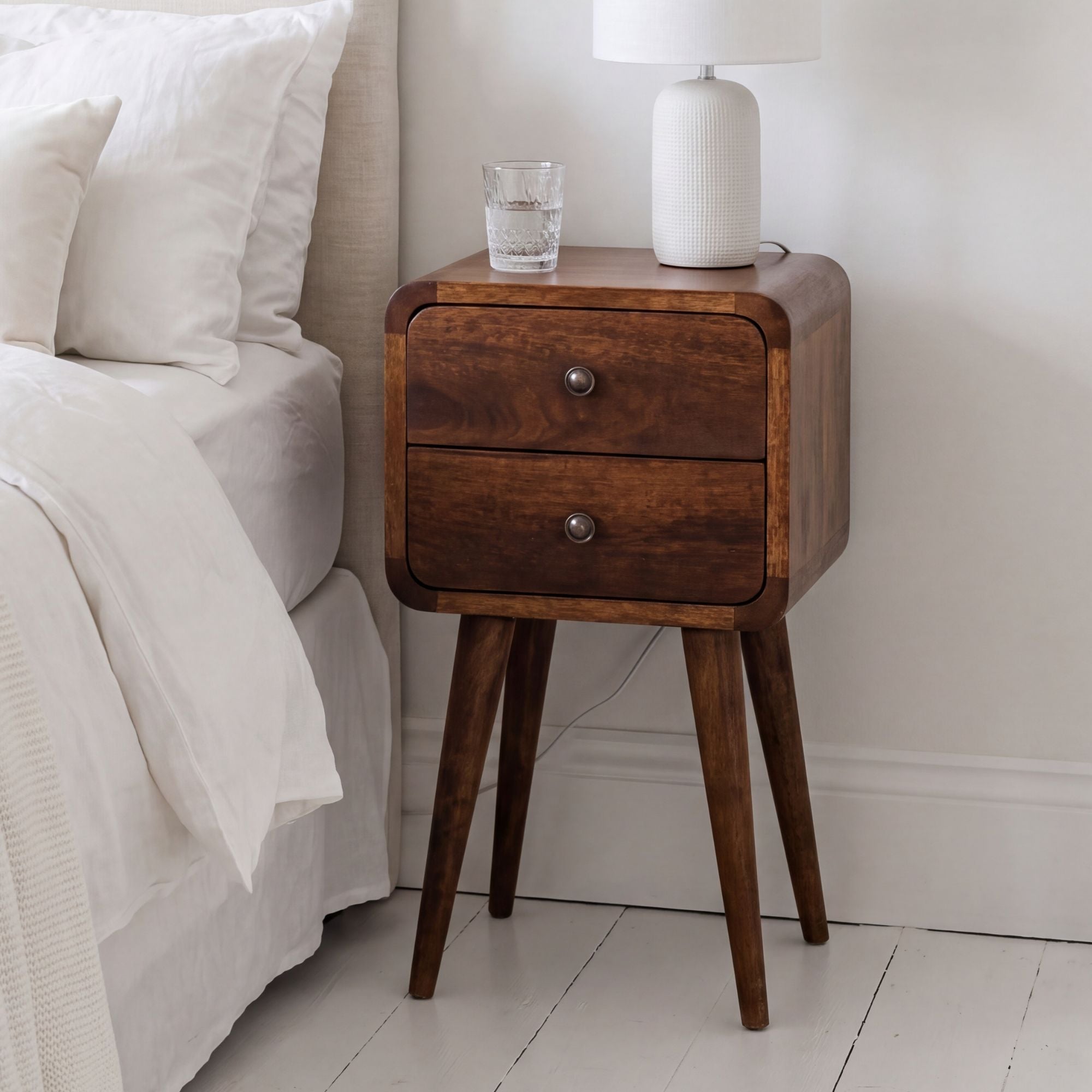 Century Handmade Solid Wood 2 drawer chestnut mini bedside table