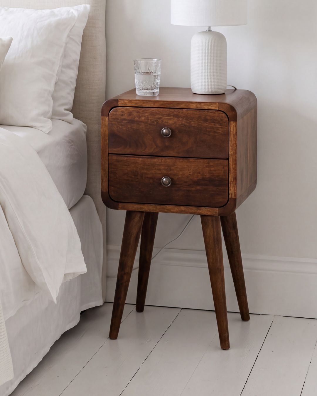 Century Handmade Solid Wood 2 drawer chestnut mini bedside table