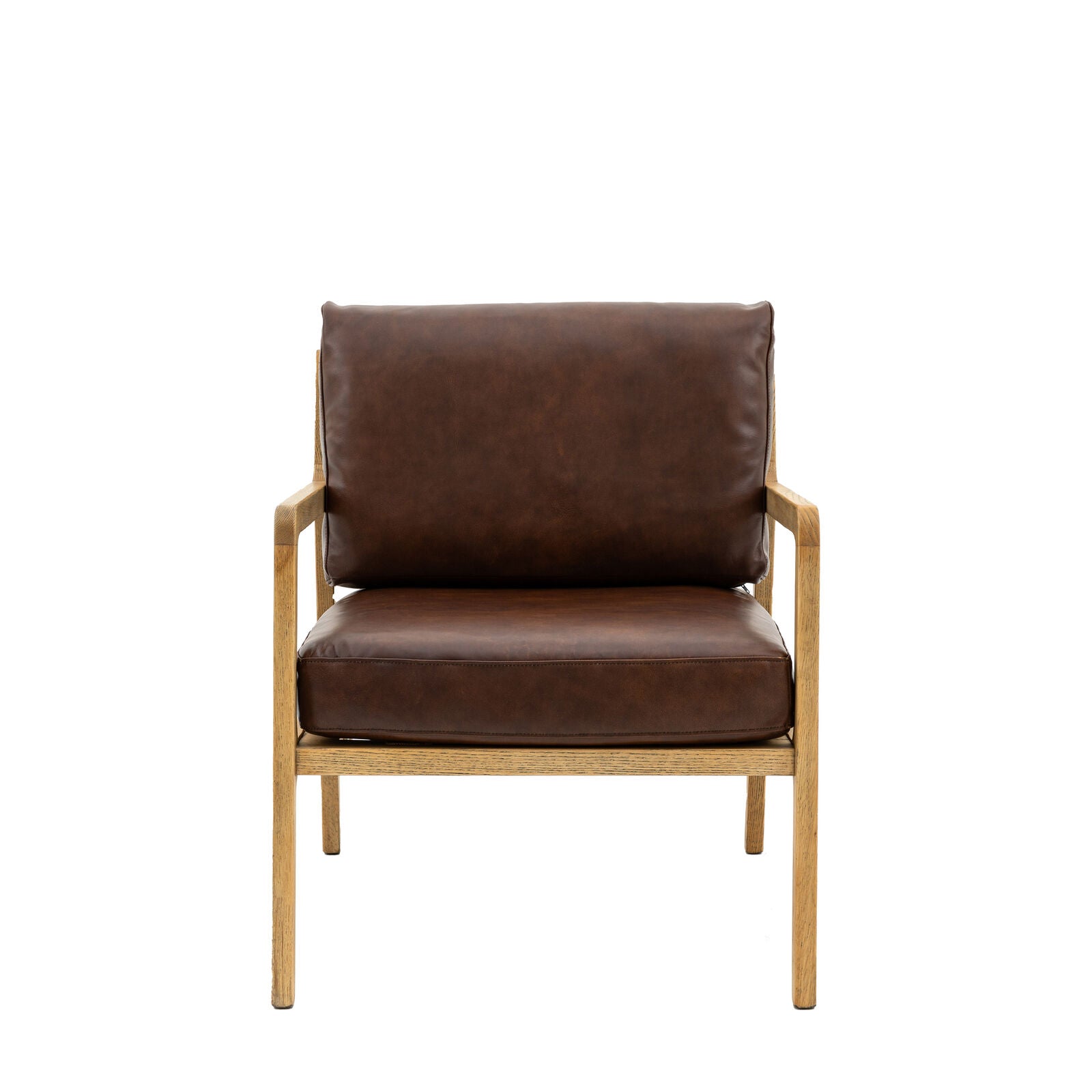 Cortona brown leather upholstered armchair with solid oak frame | malletandplane.com