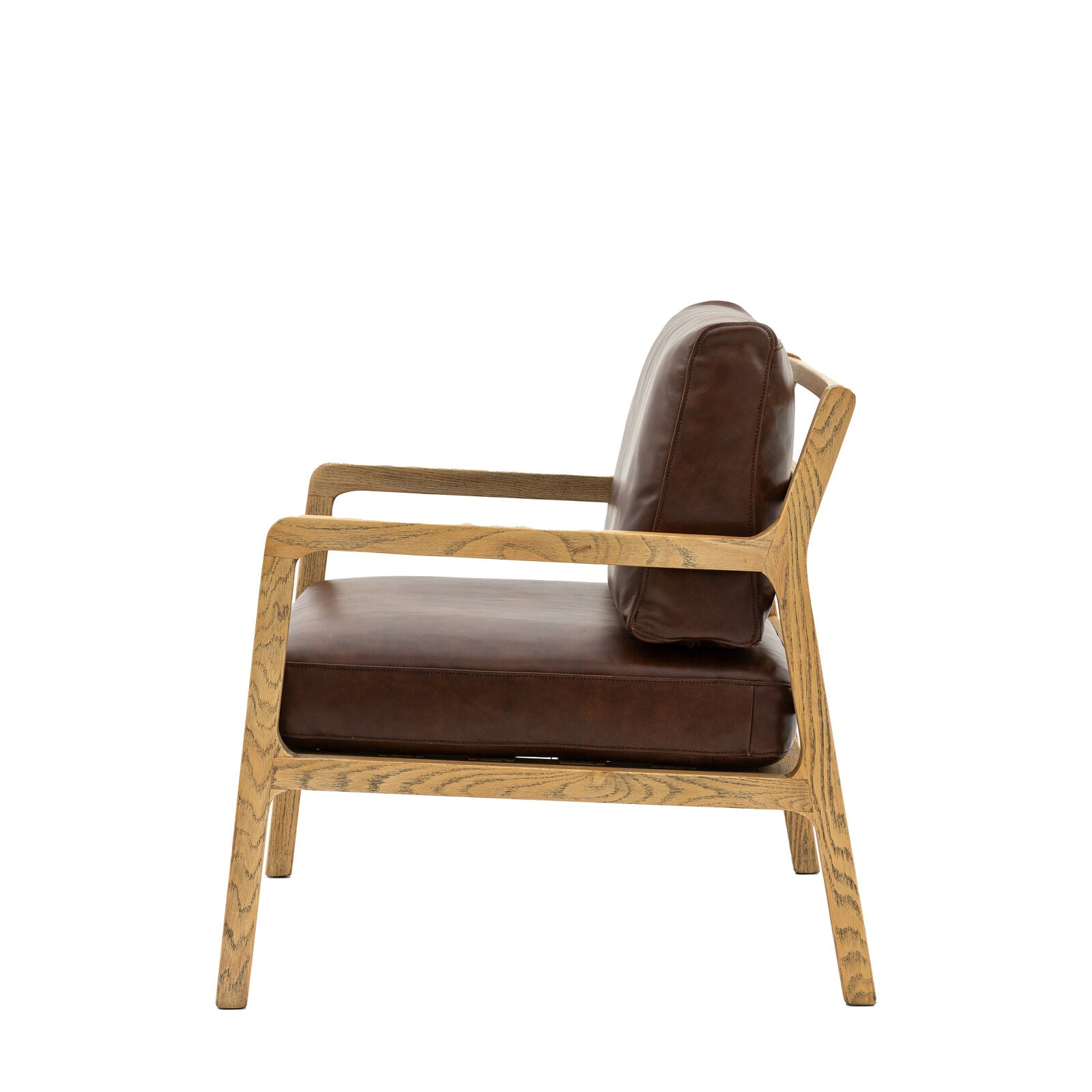 Cortona brown leather upholstered armchair with solid oak frame | malletandplane.com