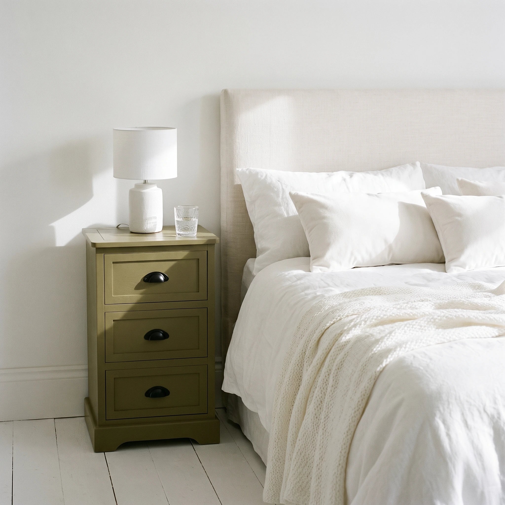 Croft Olive 3 Drawer 70cm Tall Bedside Table