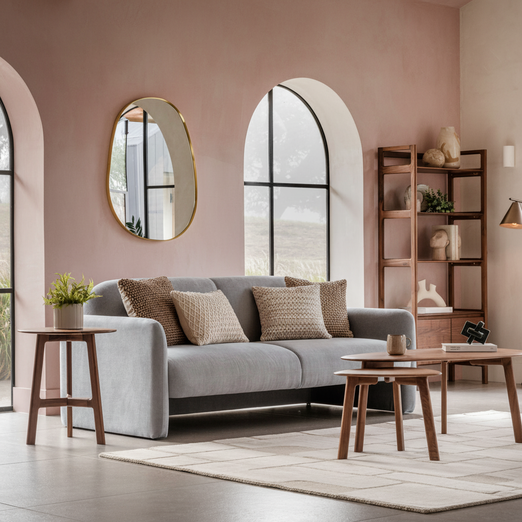 CADIZ walnut round side table with mid-century design