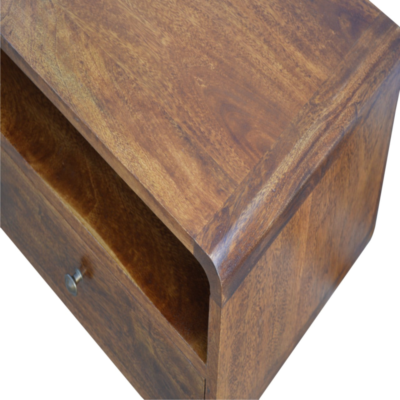 Century handmade wooden TV stand with 2 drawers in deep chestnut finish  | malletandplane.com 