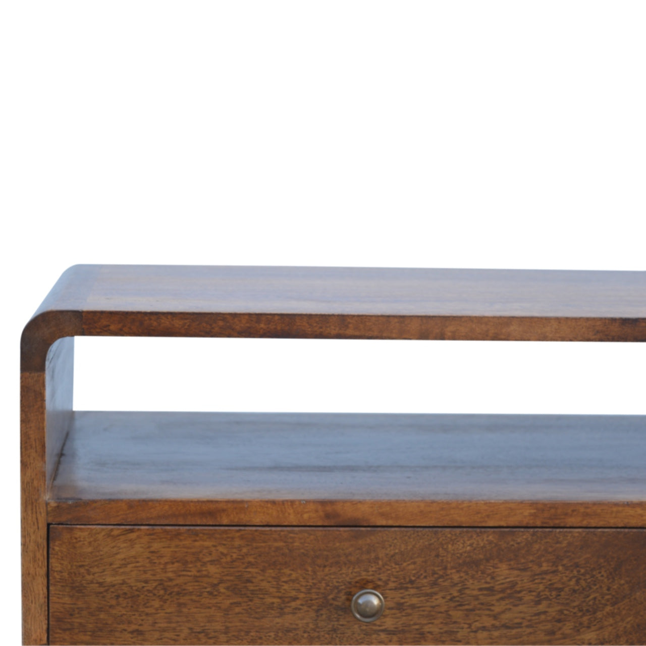 Century handmade wooden TV stand with 2 drawers in deep chestnut finish  | malletandplane.com 